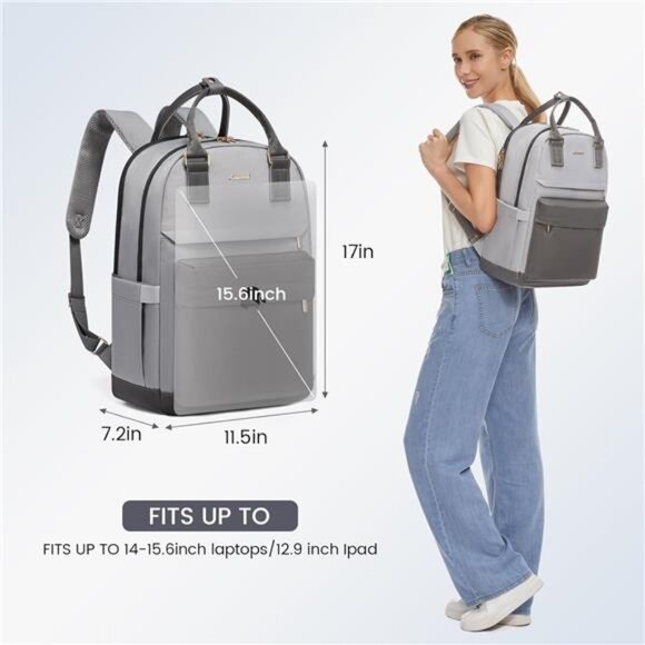 Laptop Backpack for Women 15.6 Inch, Grey main image 6